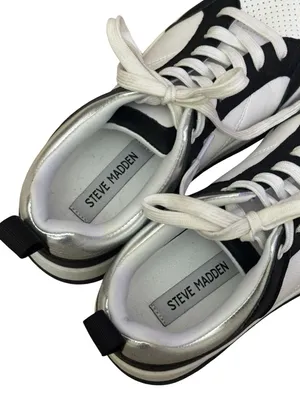 STEVE MADDEN Renegade Leather Sneakers 7 Black/White/Silver EUC thumbnail 5