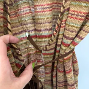 Lauren Ralph Lauren Wrap Cardigan Women Size M Multi-Color Striped Linen Blend thumbnail 5