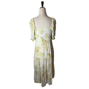 Abercrombie & Fitch Midi Dress Women XS Yellow Floral Smocked Boho Cottagecore thumbnail 3