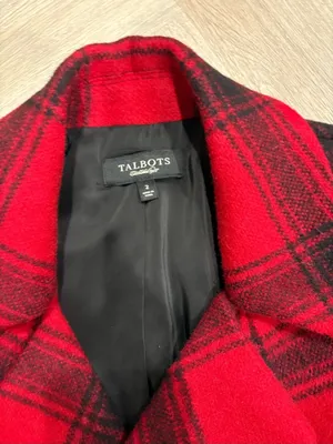 Talbots Red Black Plaid Wool Double Breasted Peacoat Size 2 thumbnail 4