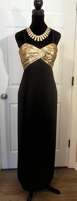 Vintage fancy black and gold bridesmaid wedding guest dress thumbnail 1