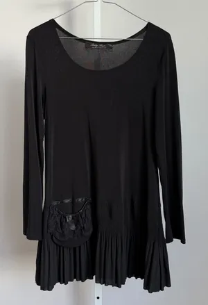Betty Bop Lagenlook Quirky Lace Pocket Pleated Tunic Top‎ M Black thumbnail 1