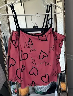 Women's Heart Print Pajama Set, tank Top & Shorts Sleepwear & Loungewear size xl thumbnail 1