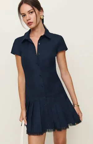 Reformation Navy Shirt Dress Mini thumbnail 1