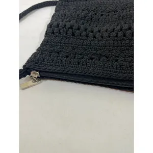 The Sak Crochet Crossbody Bag Black Woven Strap Zipper Closure Y2K Boho‎ Artisan thumbnail 8