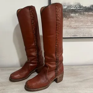 Frye Vintage Braided Sabrina Amber Brown Knee High Tall Boot Women's size 6 thumbnail 10