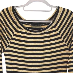 Express‎ Womens Striped Long Sleeve Crew Neck Top Gold Metallic Black Size M thumbnail 2
