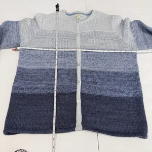 LL Bean Blue Ombré Stripe Chunky Knit Button‎ Cotton Cardigan Sweater LARGE thumbnail 6