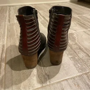 Gray Ankle Heeled Boots With Red/Brown Striped Detail 10 thumbnail 4