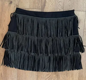 Free The Roses Black Studded Fringe Tiered Mini Skirt thumbnail 1