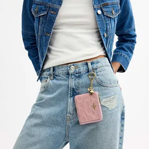 NWT Coach Small Corner Zip Wallet Signature Denim Charms CEU98 Gold/Light Pink thumbnail 4