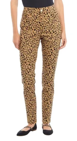 Crown & Ivy Cheetah Print High Rise Skinny Jeans‎ Size 6R Tan Black Ankle Pants thumbnail 1