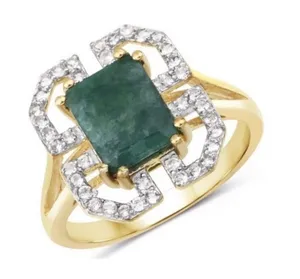 2.55 Carat Dyed Emerald And White Topaz.925 Sterling Silver Ring thumbnail 1