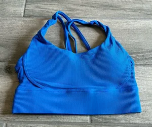 Band of gold blue ribbed sports bra thumbnail 1