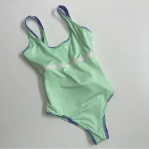 Fabletics Swimsuit Leotard Striped Tie Front Back Scoop Back Green Blue Pink thumbnail 7