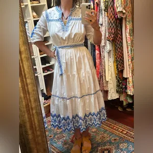 Shoshanna Leilani Dress Optic White Blue Embroidered Midi Dress‎ size 4 thumbnail 4