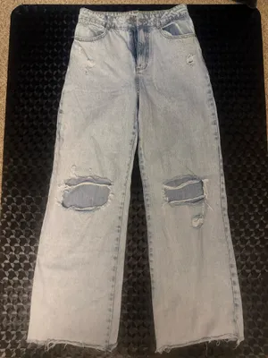{ZARA} Full Length Distressed Wide Leg Jeans thumbnail 1