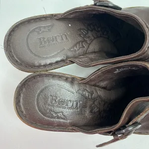 Born Sz 40.5 US 9 Ibra Moro Leather Mule Buckle Block Heel Clogs Metallic Bronze thumbnail 7
