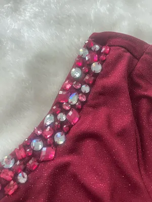 One-Sleeved Red Shimmer Dress Short Mini thumbnail 2