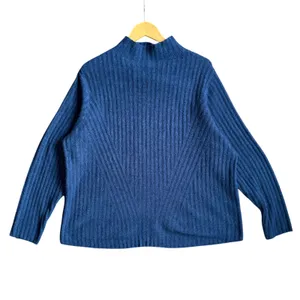 Old Navy 2X Brilliant Blue Ribbed Mock Neck Sweater Asymmetrical Cozy‎ Academia thumbnail 2