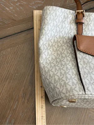 Michael Kors Cream Signature Tote with Brown Trim and Front Pocket thumbnail 9