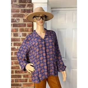 Liz Claiborne Vintage 70s Style Boho Paisley Blouse Earthy Dark Academia Rayon Size 10 thumbnail 4