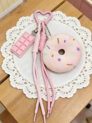 Pink Donut & Chocolate Charm Keychain for bag thumbnail 1