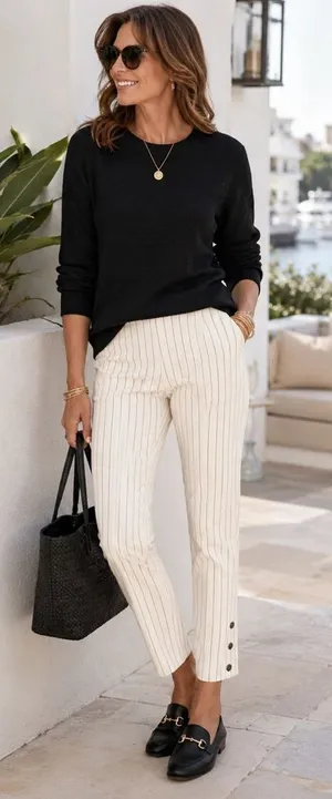 Rag & Bone Ankle Pants Womens 4 Cream Pinstripe Slim Crop Button Hem thumbnail 1