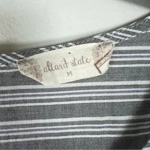 Altar'd State Striped Mini Dress Gray Zip Cotton Pleats Baby Doll Coastal Medium thumbnail 2