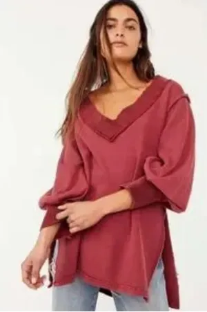 We The Free Asher Thermal Knit Oversized Shirt – Plum – Size Medium thumbnail 1