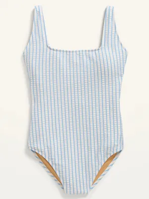 Old Navy Women’s Square Neck Striped Seersucker One Piece Swimsuit S thumbnail 2