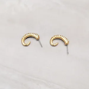 Vintage Stud Earrings Gold Tone & Clear Gems - Repair Needed thumbnail 5