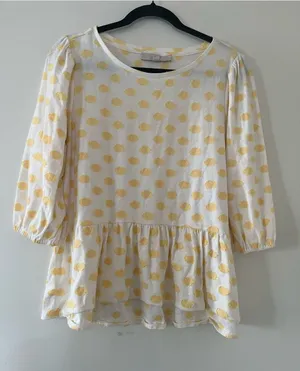 Loft Yellow Polka Dot Peplum Blouse Medium Brunch Spring Feminine Office Career thumbnail 1