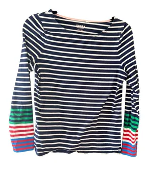 Boden Womens‎ Navy White Striped Long Sleeve Top Rainbow Cuff Cotton US 6 Ella thumbnail 1