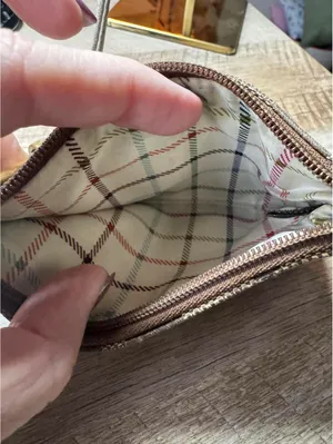 Coach Signature “C” Wristlet Pouch Brown Tan Plaid Interior thumbnail 2