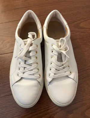 Jack Rogers White Leather Sneakers with Gold Eyelets thumbnail 1