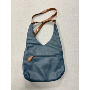 Gal Crossbody Bag Women OS Blue Tan Faux Leather‎ Braided Trim Adjustable Strap thumbnail 8