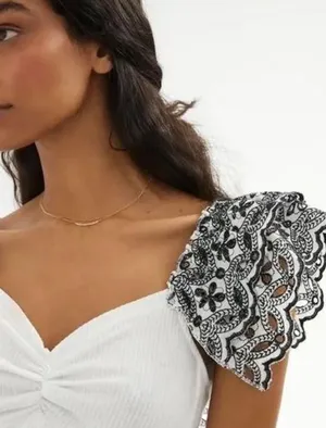 Anthropologie white ruffled top thumbnail 2