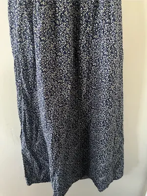Old Navy 100% Cotton Navy Blue Floral Smocked Midi Dress Large Coastal thumbnail 3