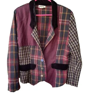 Vintage ZOE size M velvet plaid jacket.Art to wear. thumbnail 1