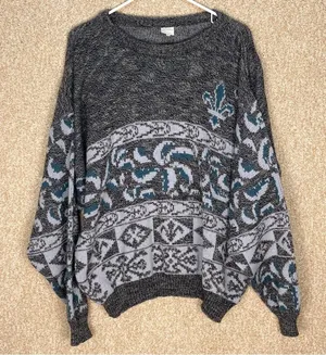 Vintage wool blend Made in Italy sweater sz large fleur-de-lis 80s 90s fisherman thumbnail 1