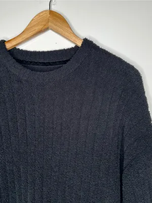 UGG Black Riz Cozy Knit Crew Neck Long Sleeve Ribbed Lounge Sweater XL thumbnail 3