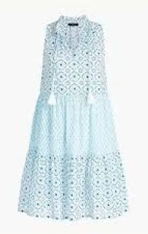 J.Crew Dress Womens Medium Blue Tiered Sleeveless Block‎ Print Midi AW732 Boho thumbnail 1