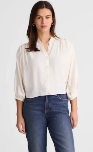 Madewell Shirred Crewneck Button-Up Top Vintage Ivory Womens Large‎ NWT thumbnail 1