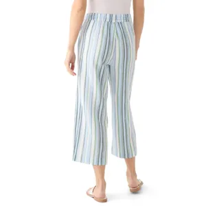 Wonderly Womens Cotton High Rise Tie Waist Ankle Pants Blue Green Striped XL thumbnail 2