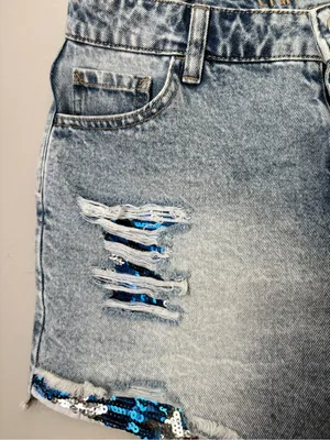 Limited Too Girls Size 16 Light Wash Distressed Sequin Denim Shorts NWT thumbnail 4