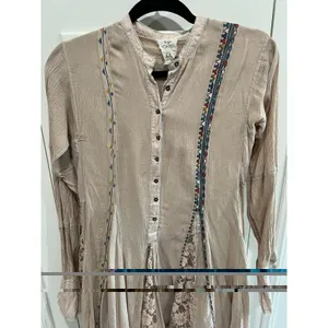 Free People FP One Boho Fit & Flare Mini Dress Tan Lace Western Festival Size XS thumbnail 2