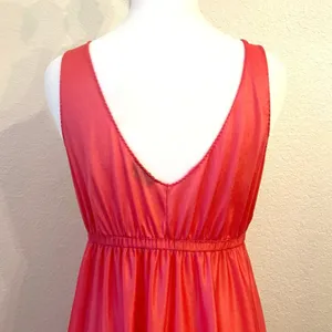 Vintage 70s Maxi Babydoll Slip Dress M Nylon Tiered Coral Nightgown Coquette thumbnail 5