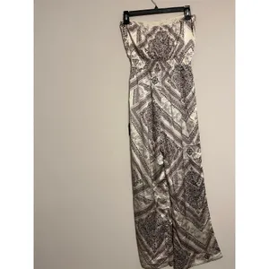 Lulu’s Western Direction Ivory Scarf Print Satin Strapless Jumpsuit size L thumbnail 8