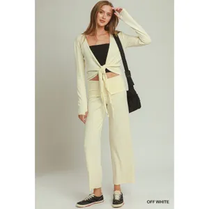 Umgee Cotton Viscose Folded Waistband Straight Leg Pants - Large thumbnail 4
